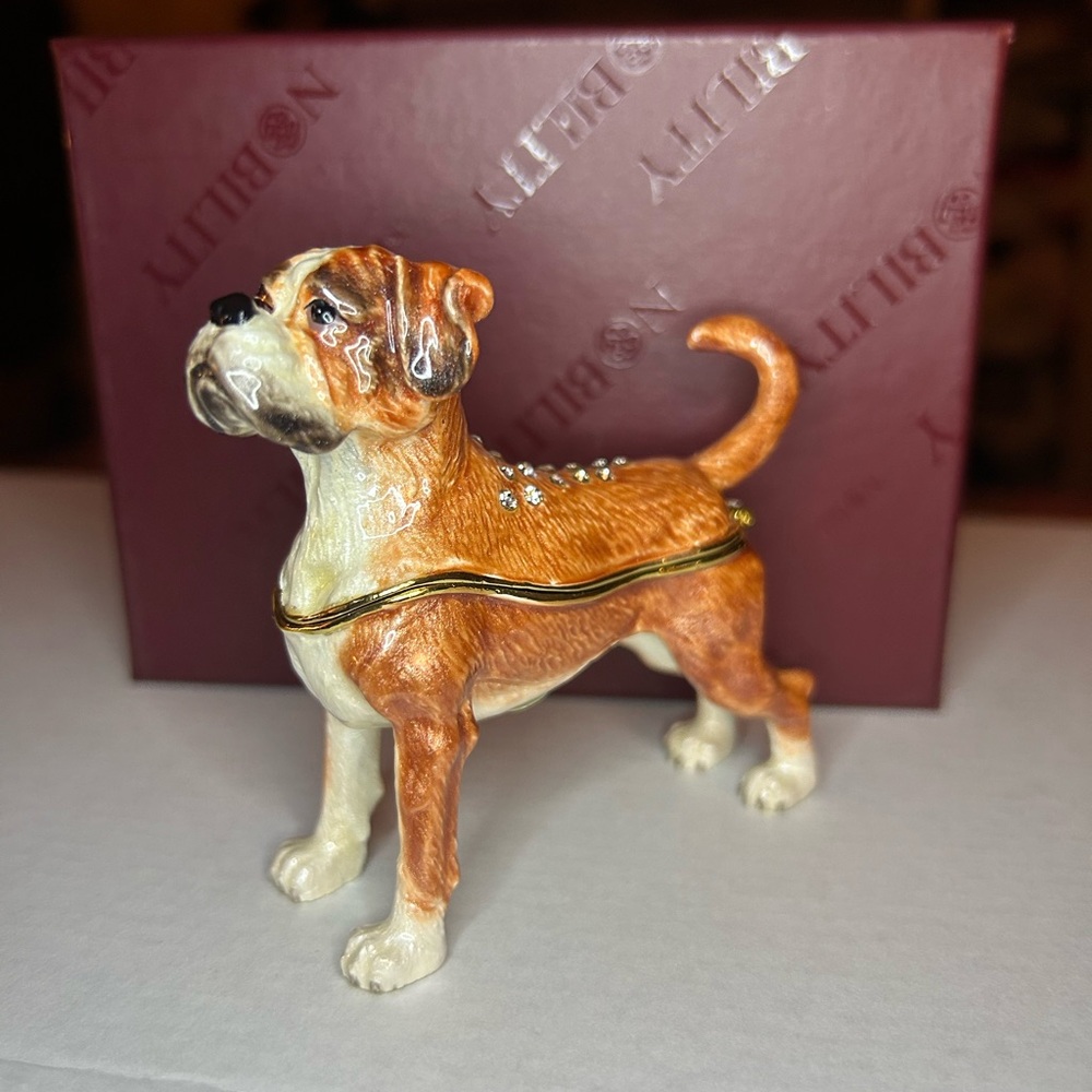Boxer - Enamel & Crystal Trinket Keeper Box Tchotchke Figure